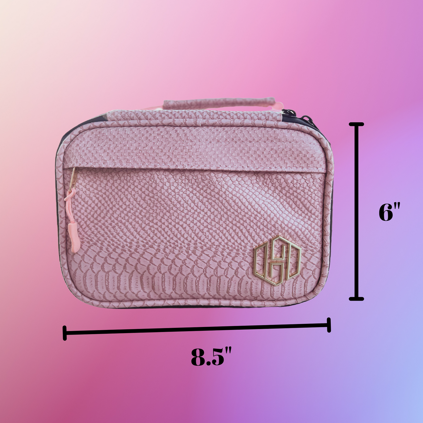 Medium Snake Skin Leather Smell Proof Case with Lock - Pink