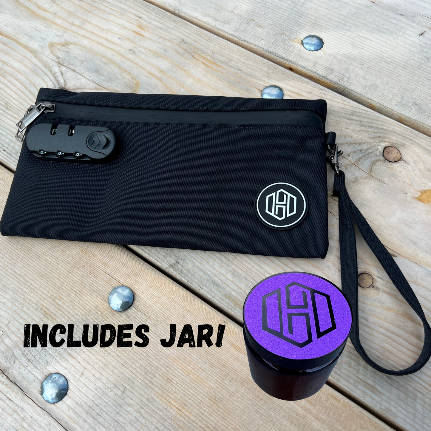 Smell Proof Clutch with Lock and Jar - Black